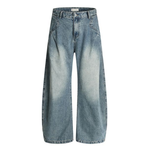 Washed White Denim Jeans Loose Fit Wide Leg Long Men's Punk Street Style Ruched Design Pocket Cargo Pants_viptrois.com