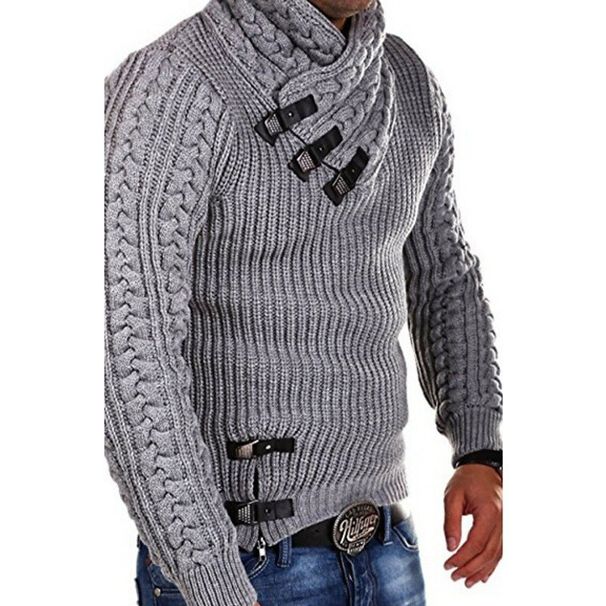 Men's Streetwear Pullover Sweater – Winter Stand Collar With Button Detail | Thick Knit & Ribbed Hem_viptrois.com