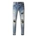 Men's Clothing Street Fashion Men's Jeans Distressed Light Blue Patch Hip Hop Slightly Elastic Slim Fit Skinny Jeans Men's Trend_viptrois.com