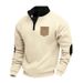 Men's Heavyweight Fleece Zip-Up Hoodie - Winter Stand Collar Pullover With Contrast Patch & Zippered Pockets, Wrinkle-Free_viptrois.com