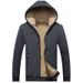 Men's Clothing Men's Fleece-Lined Hooded Zip-Up Sweatshirt - 100% Cotton Sherpa-Lined Jacket With Ribbed Hem, Winter Warm Pullover (Black, Dark Gray)_viptrois.com