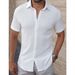 Men's Clothing Short Sleeved Shirt Textured Lapel Single Breasted Casual Shirt_viptrois.com