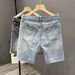 Ripped Denim Shorts For Men In Summer, Thin Loose Casual Mid Length Pants, 2024 New Trendy Brand, Cool And Stylish Five_viptrois.com