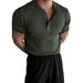 Men's Slim Fit Henley Collar Short Sleeve Knit Sweater British Business Style Ice Silk Trendy Top With Subtle Button Pattern For Summer_viptrois.com