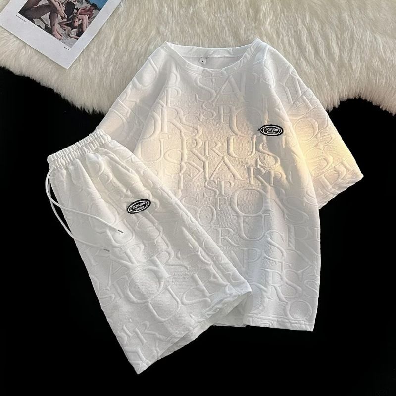 Men's Clothing Sports Suit Boys Loose T Shirt Student Short Sleeved Simple Five Point Pants High End_viptrois.com