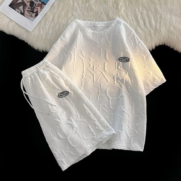 Men's Clothing Sports Suit Boys Loose T Shirt Student Short Sleeved Simple Five Point Pants High End_viptrois.com