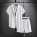 Men's Clothing Summer Jacquard Black And White Solid Color Men's Suit Short Sleeved Vacation Casual Style Shirt Shorts Two Piece Suit_viptrois.com