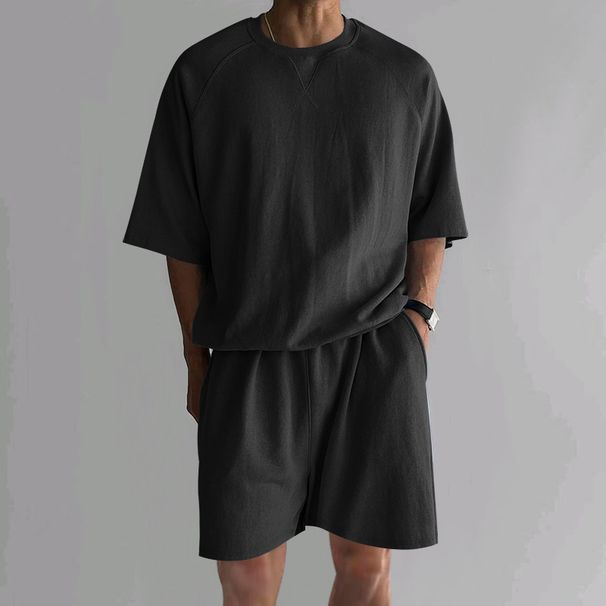 Men's Clothing New Summer Shorts Short Sleeved Men's Terry Casual Round Neck Sports Men's Two Piece Suit_viptrois.com