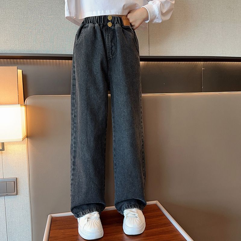 Children's Pants Girls Jeans Spring And Autumn Style Girls Big Children Wide Leg Pants Children's Spring Straight Pants Korean Style Trend_viptrois.com