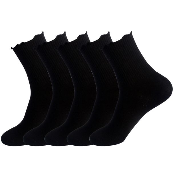 Women's socks Women's lovely pleated ankle socks autumn winter cotton socks with wooden ear lace midtube socks women's solid color_viptrois.com