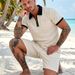 Men's Summer Waffle Collar Polo Short Sleeve Set Casual Beach Vacation Shorts Outfit_viptrois.com
