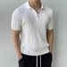 Men's Clothing Knitted Short Sleeved Summer Trendy High End Casual Tops Fashionable Simple Lapel Sweater_viptrois.com