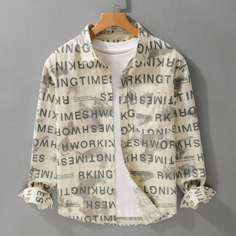 Autumn Men's Fashion Letter Printed Simple Short Sleeved Shirt Made Of Pure Cotton, Casual And Loose, Popular Men's Shirt_viptrois.com