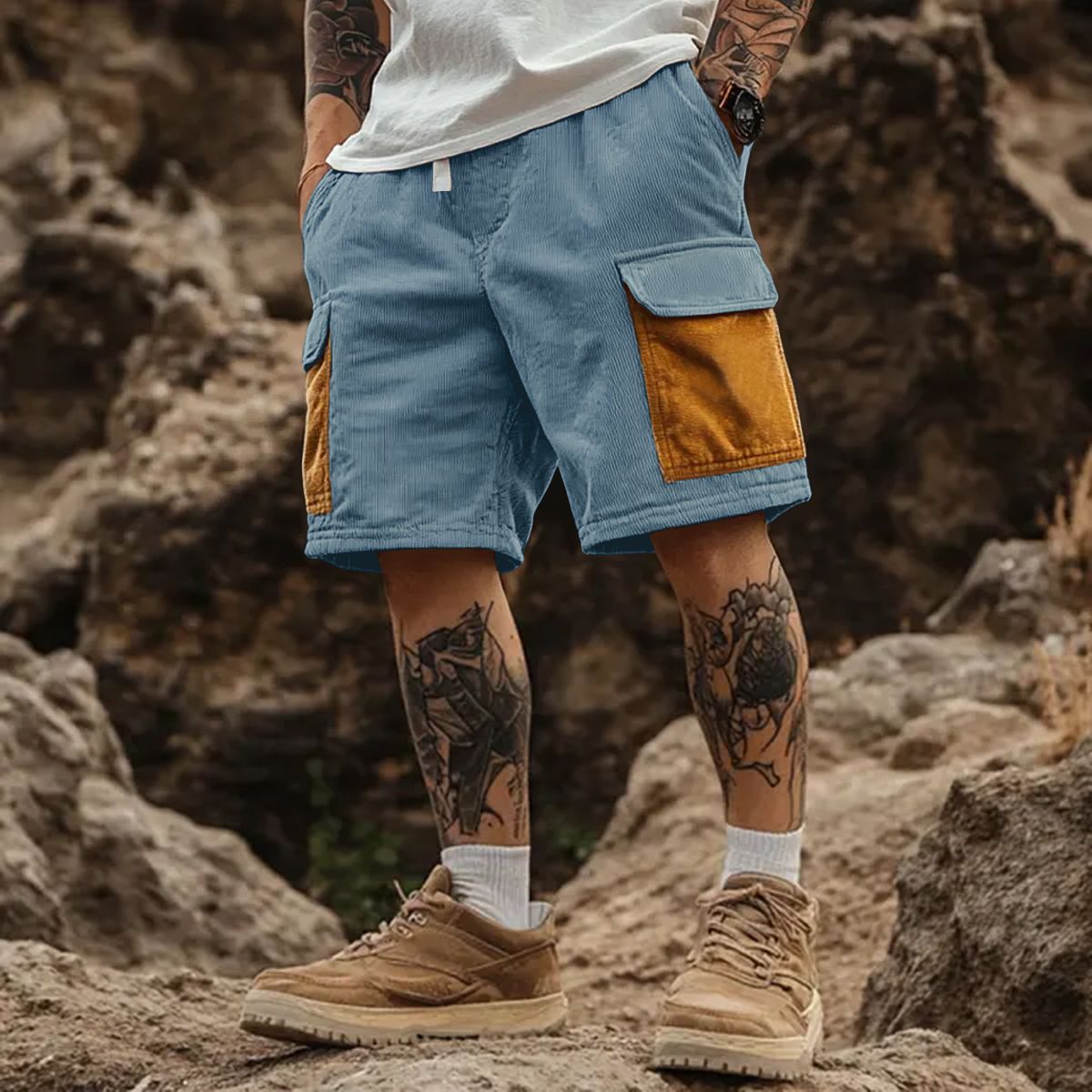 Men's Clothing Summer Work Shorts Men's Casual Pants With Multiple Pockets Loose Retro All Match Five Point Pants High Street_viptrois.com