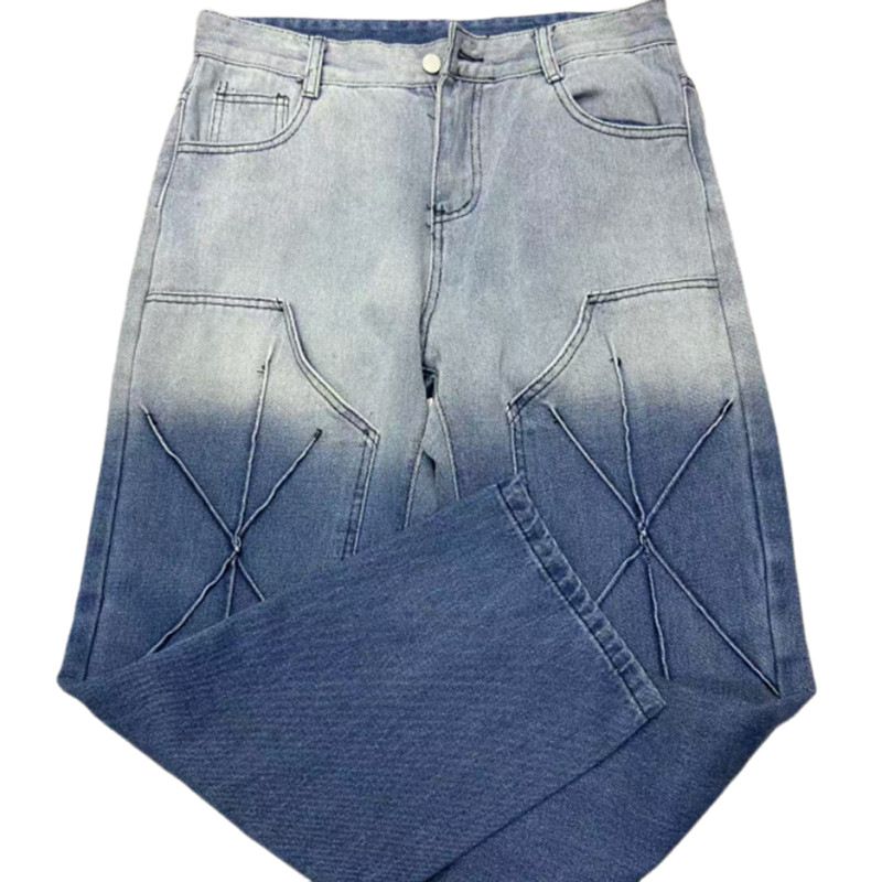 Men's Clothing High Street Retro Washed Light Color Contrast Thick Material Men's Jeans Straight Loose Drape Cross Border Jeans_viptrois.com