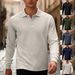 Men's Casual Long Sleeve Polo Shirt With Button-Down Collar & Jacquard Texture – Relaxed Fit, Solid Color, Breathable Fabric For Everyday Wear_viptrois.com