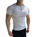 Men's Retro Sports T-Shirt Henley Collar Short Sleeve Coarse Ribbed Casual Style Summer Fit Tapered Cuffs_viptrois.com