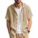 Men's Linen Hooded Shirt - Breathable Khaki Short Sleeve Loose Fit Top (Summer Casual Wear)_viptrois.com