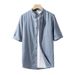Men's Clothing Slim Fit Mid Length Sleeve Solid Color Linen Shirt Cotton And Linen Casual Shirt White Linen Three Quarter Sleeve_viptrois.com