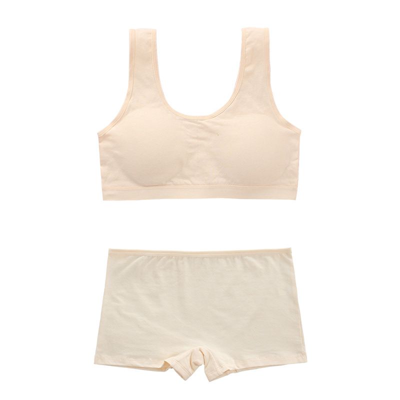 Girls Bra Set Boxer Pants Cotton Vest Style Underwear Solid Color Summer Children 13 Wipe Chest 14 Years Old Development Period_viptrois.com