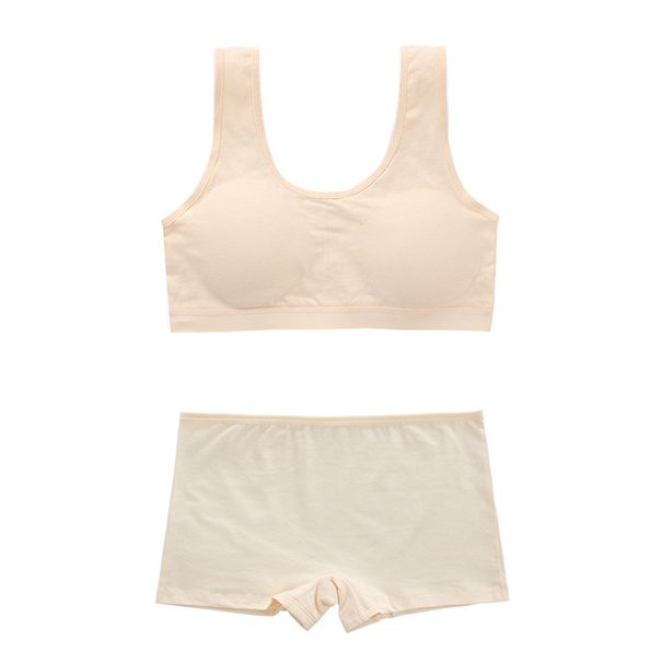 Girls Bra Set Boxer Pants Cotton Vest Style Underwear Solid Color Summer Children 13 Wipe Chest 14 Years Old Development Period_viptrois.com
