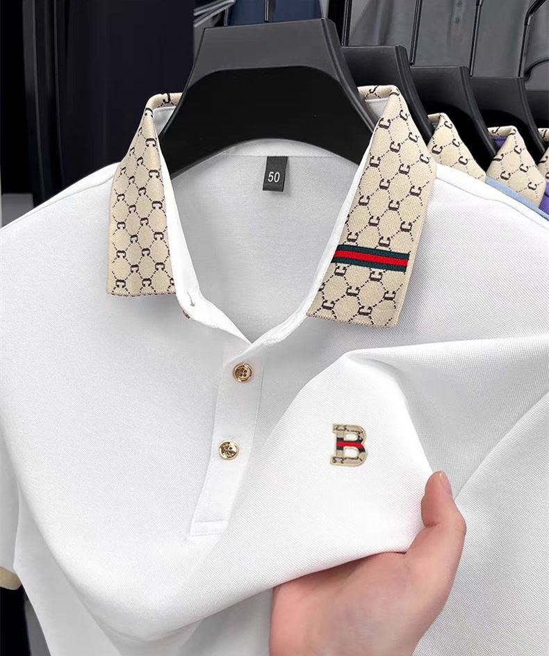 Men's Clothing Short Sleeve Shirt B Letter Embossed Lightweight Breathable New Fashion Color Block Summer Top_viptrois.com