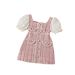Mother&Kids Children's dress children's wool plaid pearl button small wool ball small fragrance puffle-sleeve children's princess dress_viptrois.com