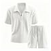 Men's Summer Casual Two-Piece Set Zipper Short Sleeve Shirt & Shorts Versatile Trendy Streetwear Black White Khaki Gray Blue_viptrois.com