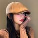 Korean Style Corduroy Forward Cap For Women, Spring And Autumn Versatile Reversible Beret, Large Head Circumference,_viptrois.com