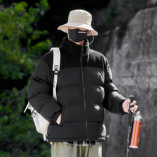 Collar Down Padded Jacket For Men And Women Spliced Padded Jacket For Youth Windproof And Warm Thickened Jacket_viptrois.com