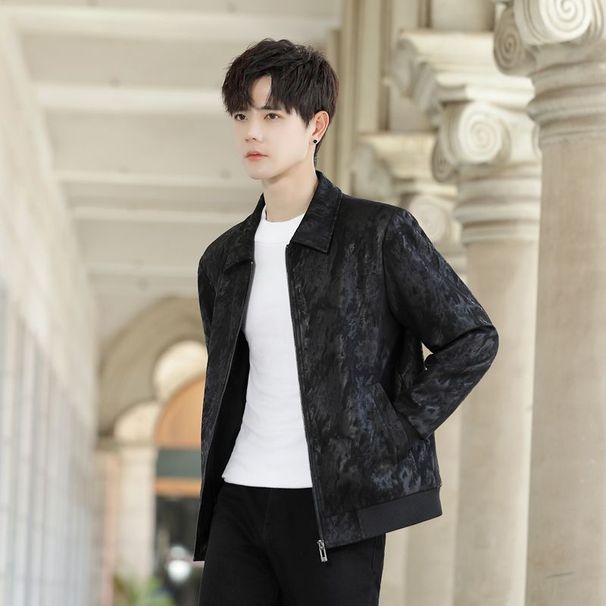 2025 New Spring Autumn Youth Collar Printed Jacket With Youthful Trend And Thick Velvet For Men's Top_viptrois.com