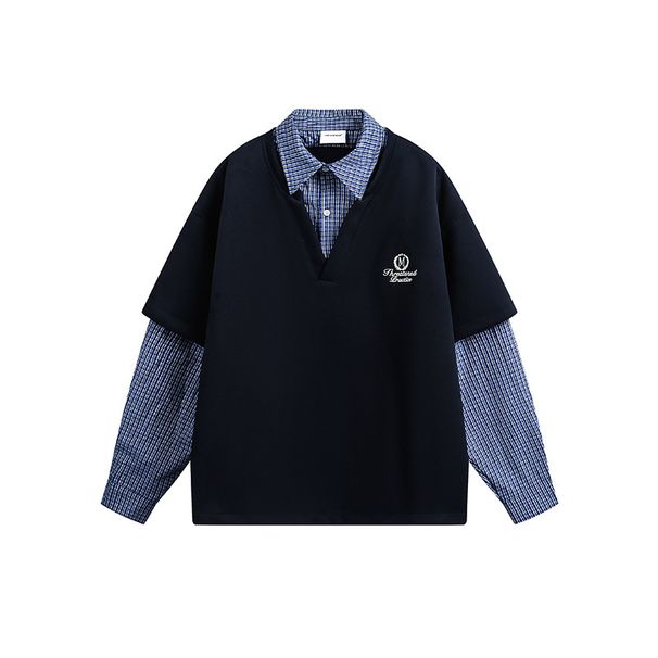 Nanxia Disguise 2025 Spring New Japanese Retro Plaid Two-Piece Shirt Trendy Casual Long Sleeve Sweatshirt For Men_viptrois.com