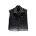 Men's Stylish Rhinestone Denim Vest - High Street Fashion Sleeveless Jacket For Casual Outfits (Black, Multiple Sizes)_viptrois.com