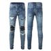 Men's Clothing High street fashion jeans brand men's ripped patch beggar jeans_viptrois.com