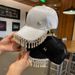 Internet celebrity sunshade silk M-logo baseball cap, versatile for women, pearl pendant, revealing face, duckling_viptrois.com