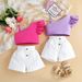 Baby Clothing Children's clothing small children and girls summer oblique shoulder halter top + casual shorts two sets of fashion_viptrois.com