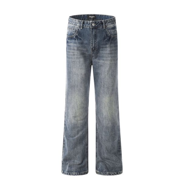 Men's Clothing Retro Washed Distressed Jeans For Men Trendy Loose Casual Straight Trousers Slim Flared_viptrois.com