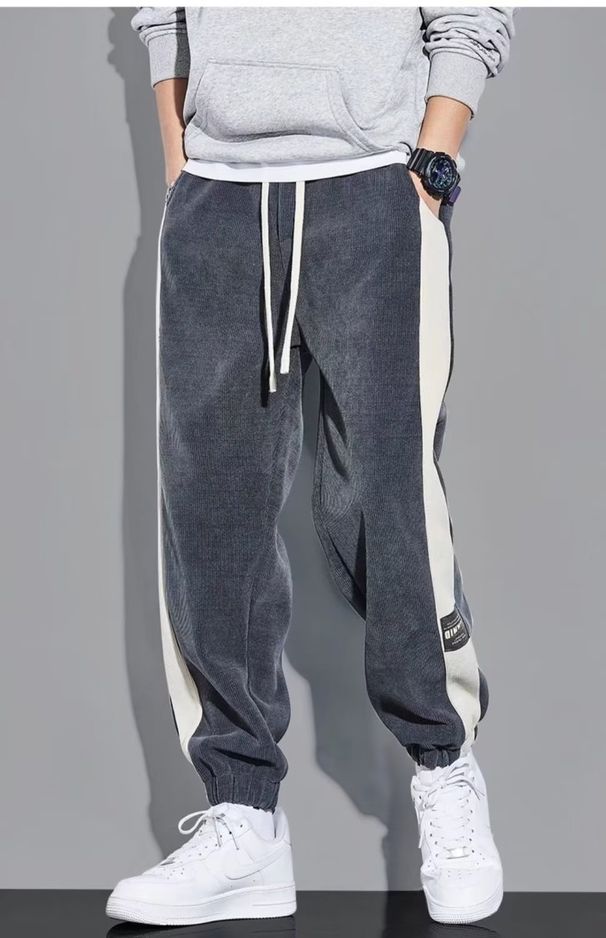 Korean Version Casual Corduroy Versatile Patchwork Sports Pants For Men With A Sense Of Fashion And High-end_viptrois.com