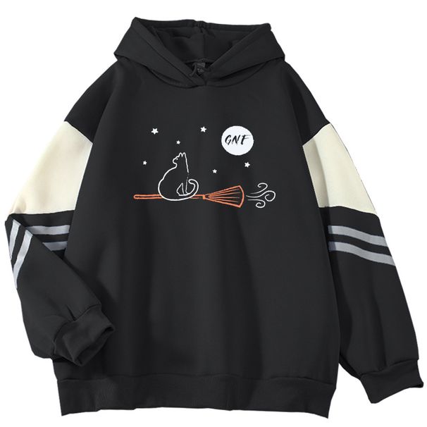 American Style Color Block Sweatshirt For Men, Loose Fit, Niche Cat Print Pullover, Cool And Stylish Outerwear_viptrois.com