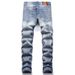 New 2023 Punk Jeans With Perforated Patch Cotton Small Straight Fit Mid Waist Men's Pants_viptrois.com