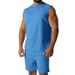 New Summer Sleeveless Sports Suit Casual Thin Top Solid Color Vest Two-Piece Set For Men_viptrois.com
