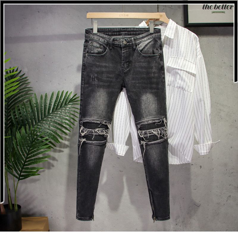 Men's Jeans Nine-point Pants Slim Double Zipper Stretch Casual Pants Long_viptrois.com