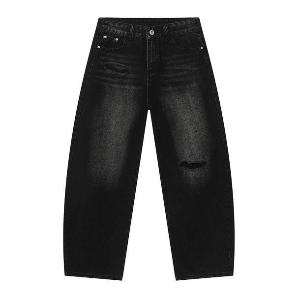 Men's Distressed Streetwear Jeans – Raw Hem Relaxed Fit Vintage Washed Denim Pants With Knee Slits & Bleach Splatter (S-XL, Mid-Rise, Zip Fly)_viptrois.com