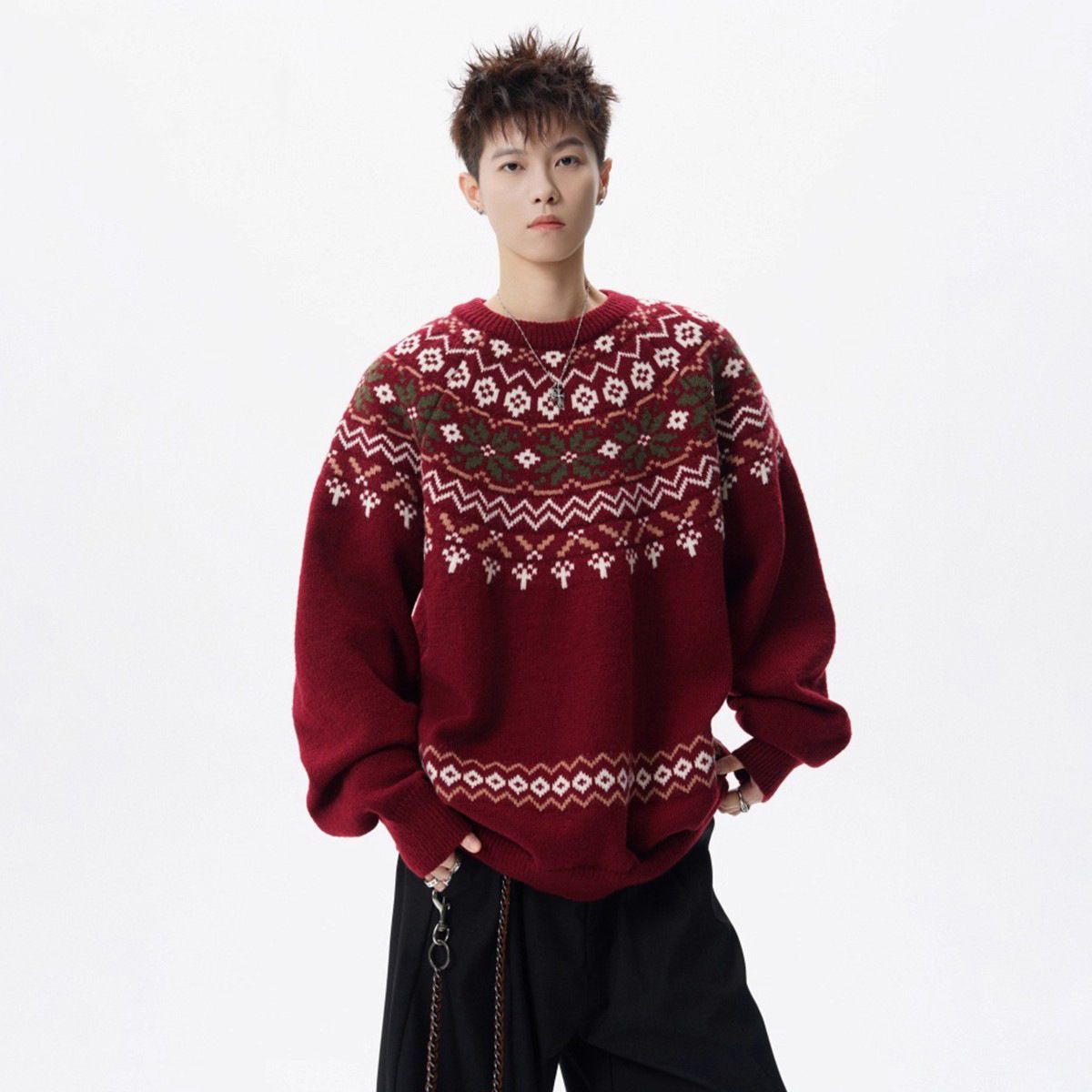 New Jacquard Christmas Knitted Sweater Men's Premium Lazy Autumn And Winter Casual Sweater_viptrois.com