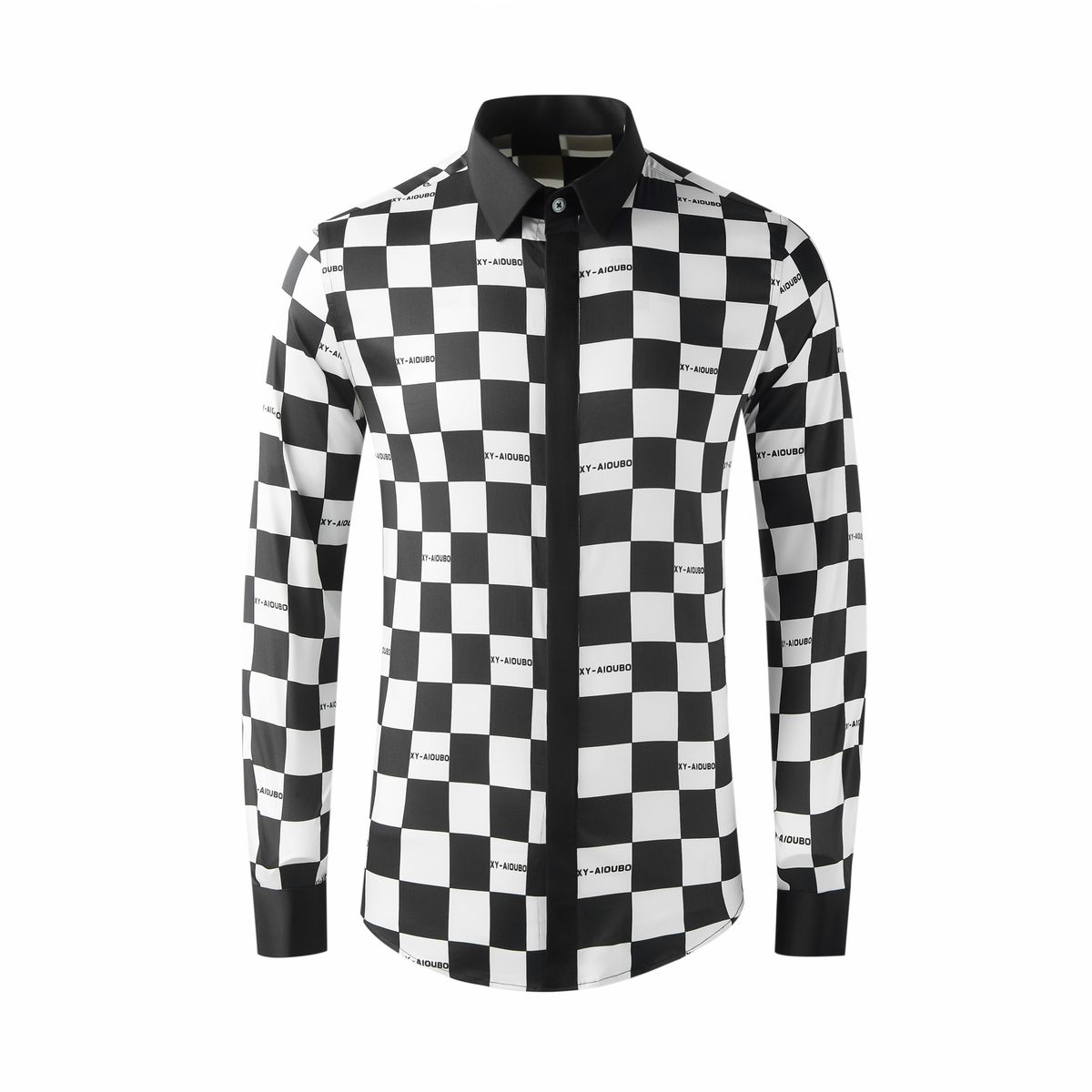 Men's Slim Fit Long Sleeve Digital Print Shirt - Breathable Cotton, Stylish Checkered Design, Comfortable & Trendy For Casual & Office Wear_viptrois.com