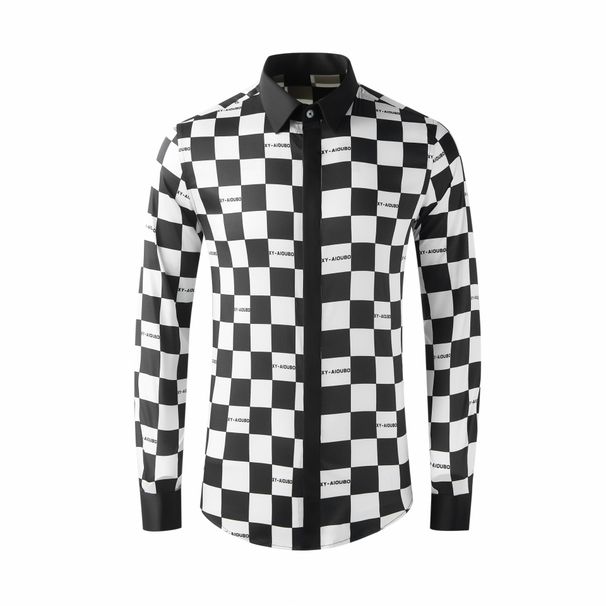 Men's Slim Fit Long Sleeve Digital Print Shirt - Breathable Cotton, Stylish Checkered Design, Comfortable & Trendy For Casual & Office Wear_viptrois.com