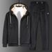 Lamb Fleece Men's Casual Suit With Fleece Loose Hoodie Suit Autumn And Winter Thick Warm Hooded Cardigan Coat For Men_viptrois.com