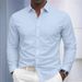Classic Fit Men's Casual Shirt Long Sleeve Button Down Collar Solid Color Comfort Stretch Fabric For Daily Wear & Business Casual_viptrois.com