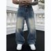 petite dark blue wide leg jeans for women high waist straight leg denim pants with stretch comfort fit_viptrois.com