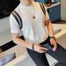 Men's Clothing Summer Short Sleeved T Shirt Slim Fashion Round Neck Versatile Casual Personality Patchwork Leather T Shirt Top_viptrois.com